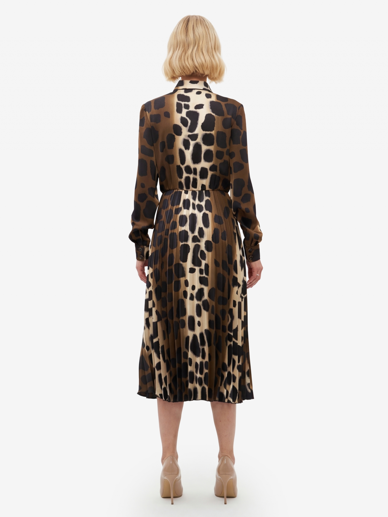 Платье с юбкой плиссе OD-883-1 леопард коричневый с хаки