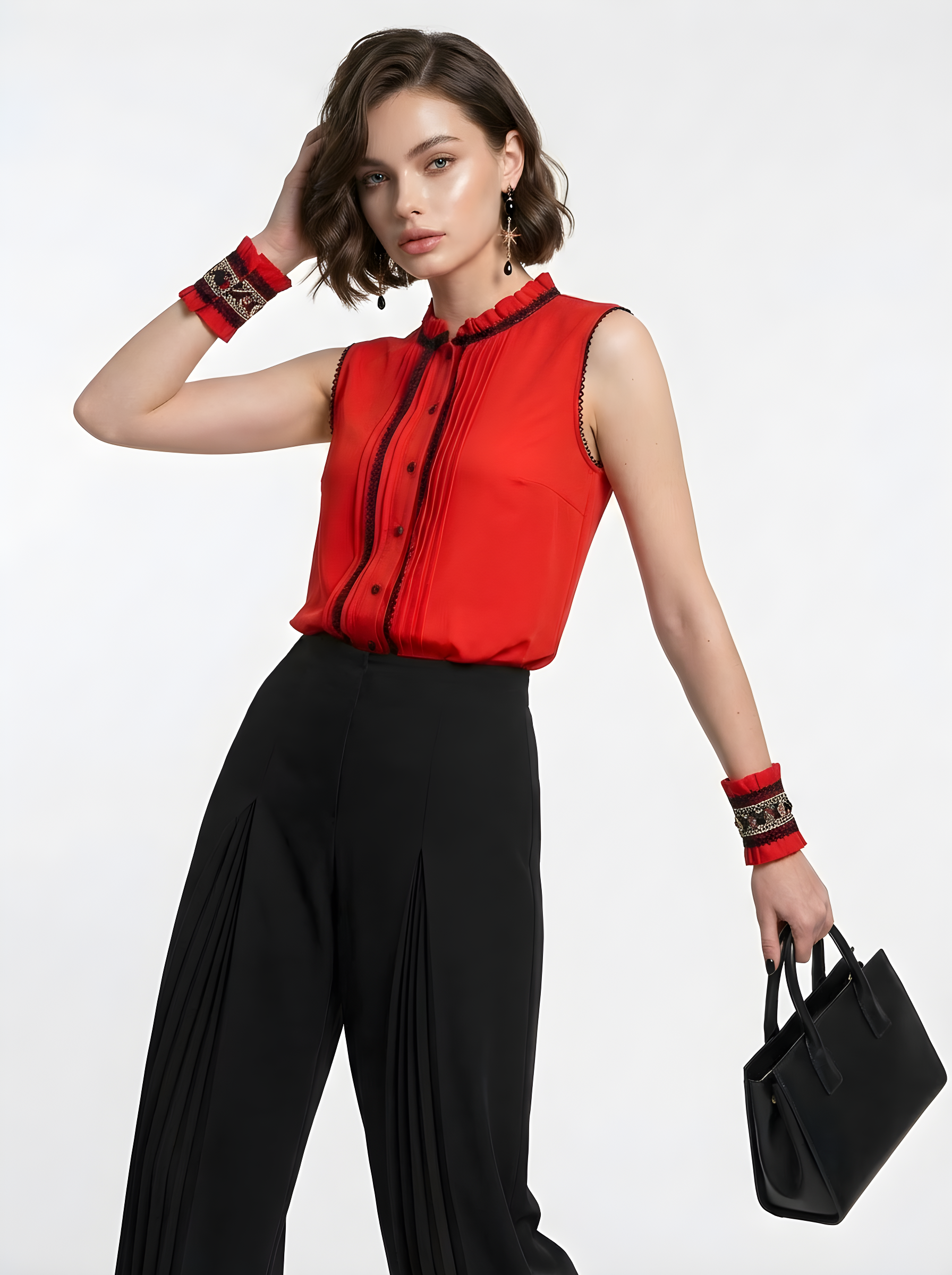 Блузка без рукавов с отделкой из тесьмы OD-973-3 красный