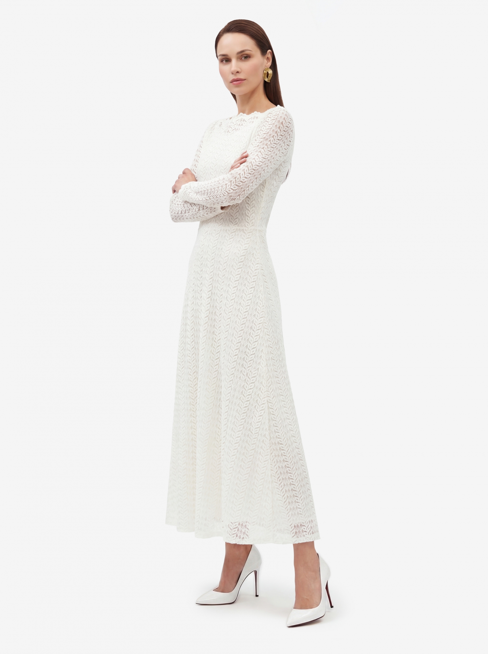 Платье из трикотажного кружева OD-904-4 белое