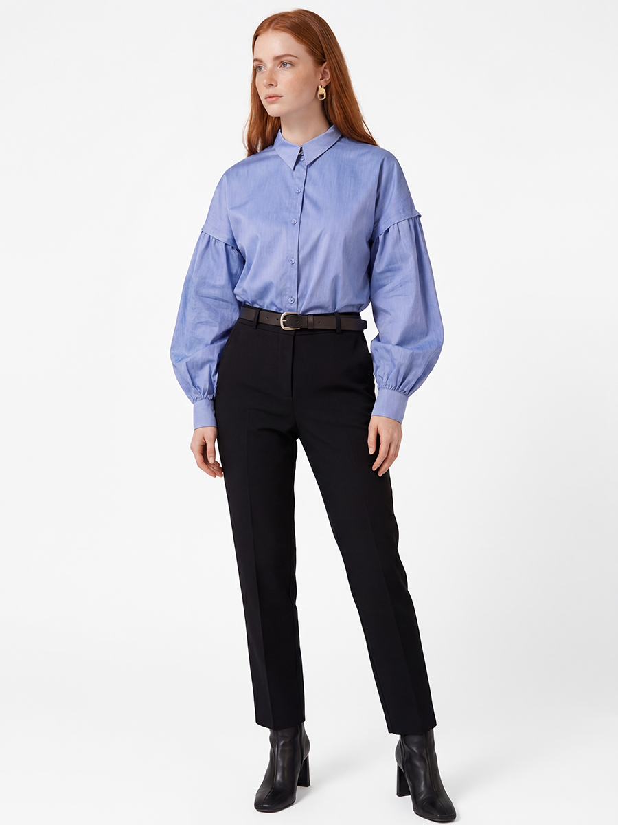 Рубашка с пышным рукавом OD-879-3 голубой джинс