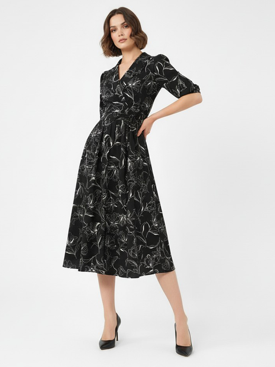 Платье с шалевым воротником OD-811-1 черный