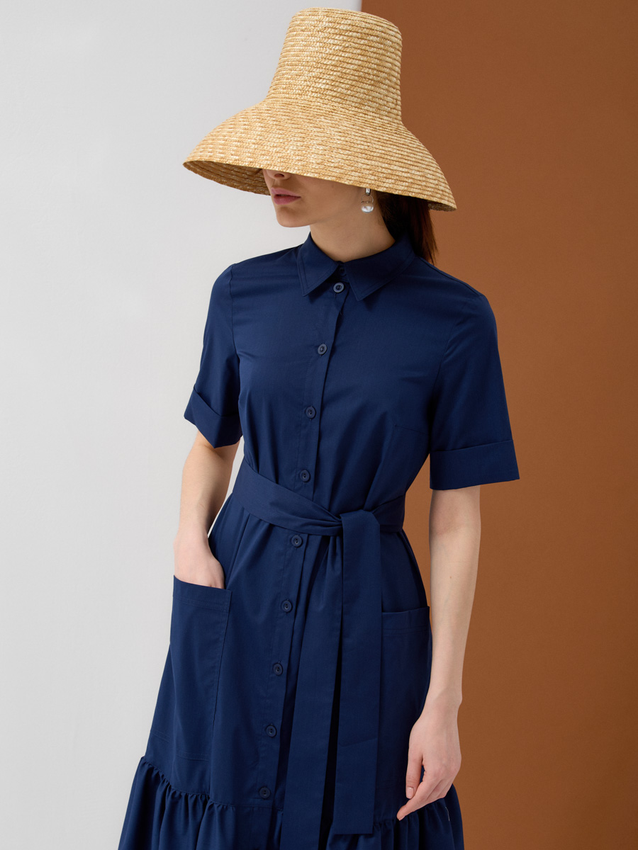 Платье хлопок OD-791-3 темно-синее