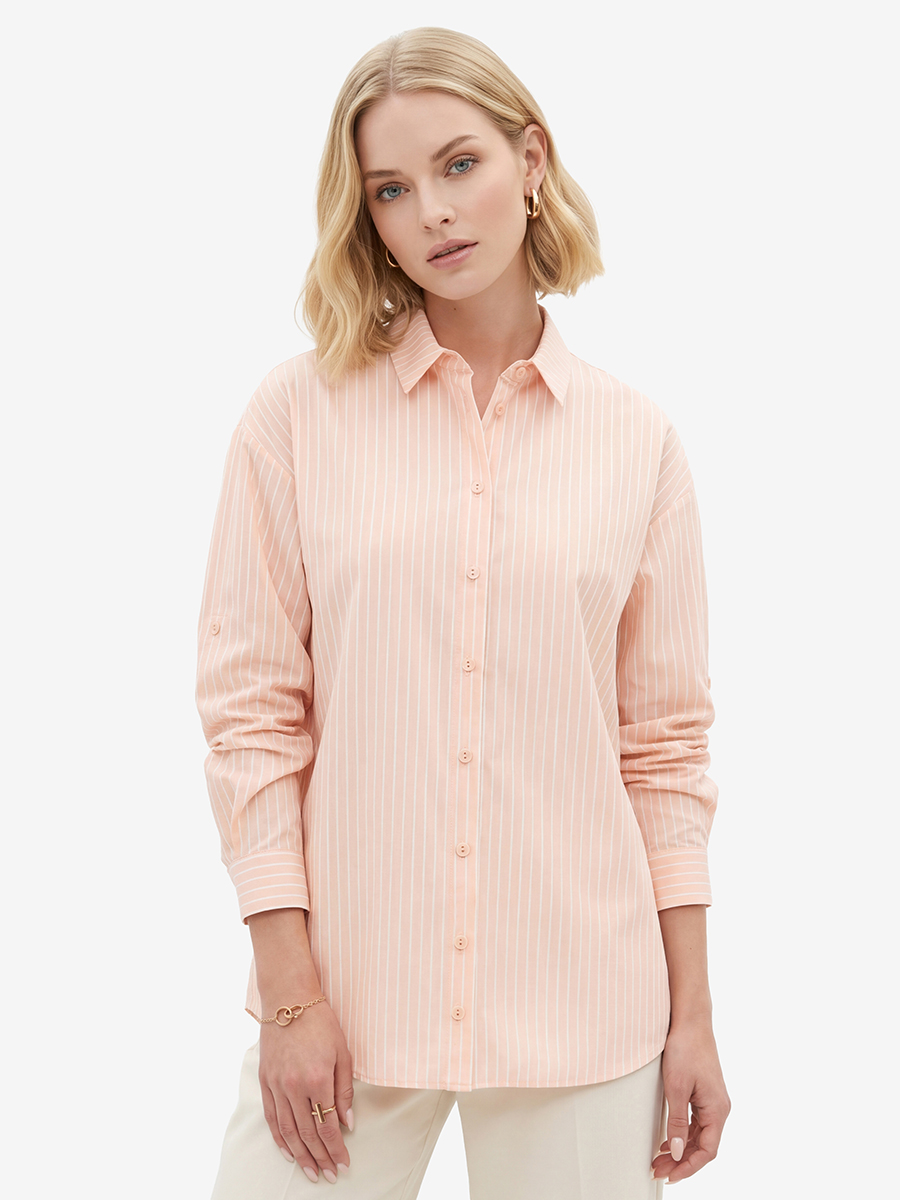 Рубашка в полоску с галстуком, персик