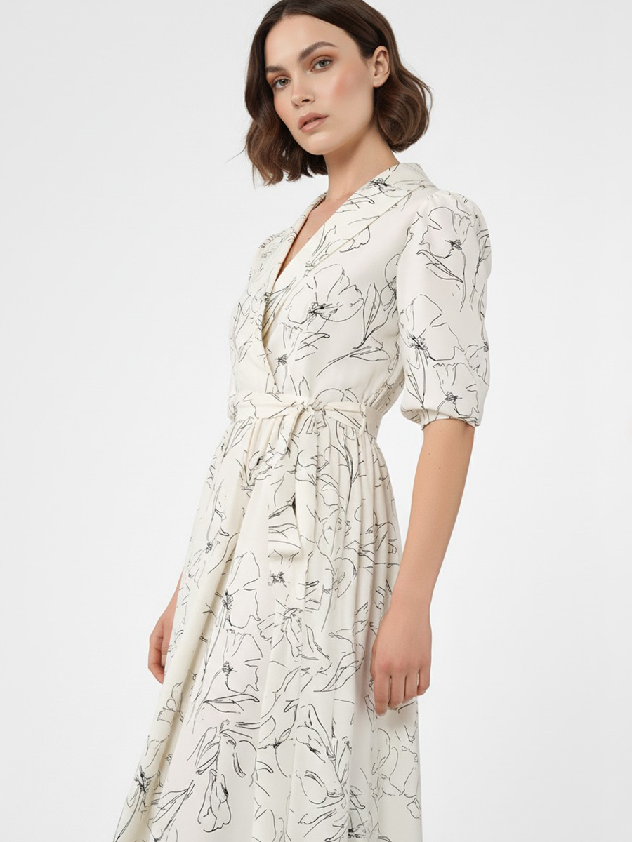 Платье с шалевым воротником OD-811-2 молочный