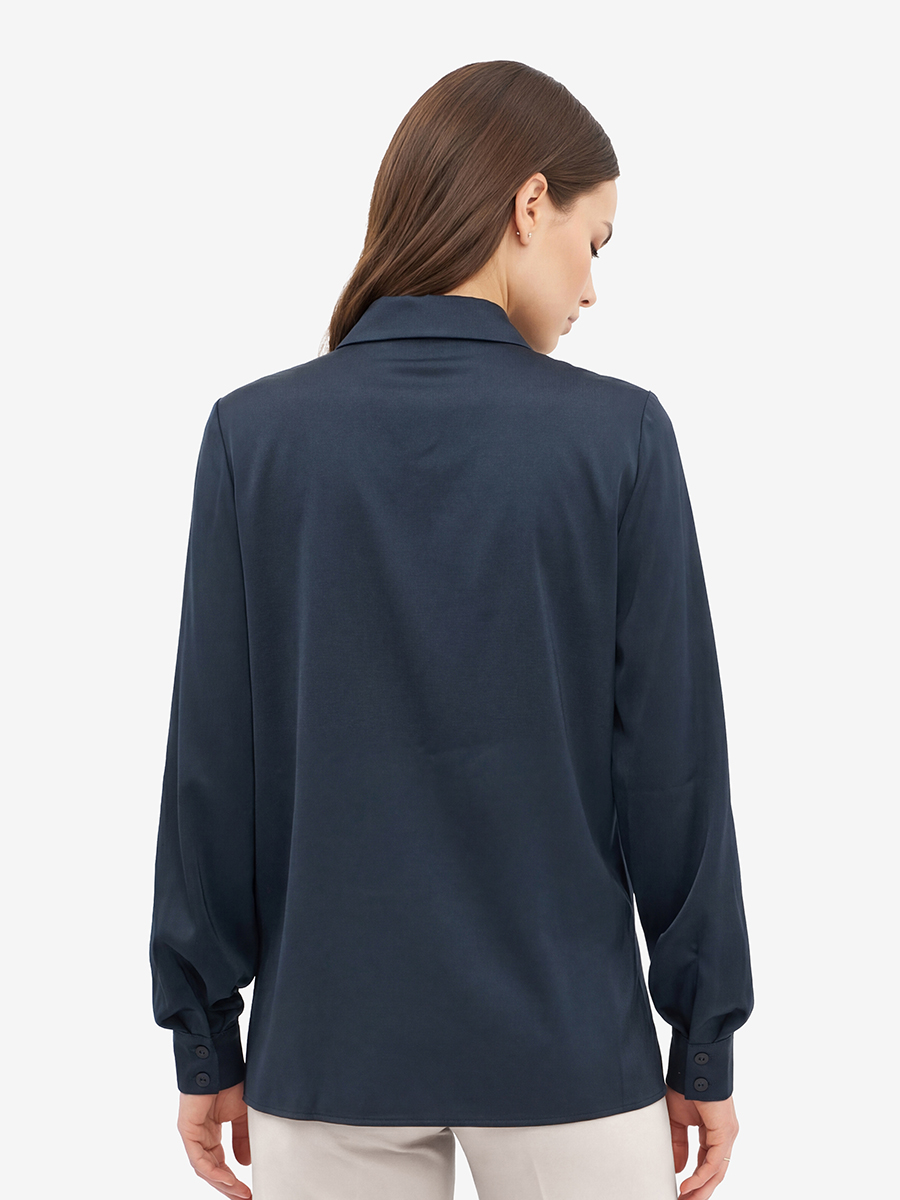 Блуза с узкой бисерной тесьмой OD-1016-1 темно-синий