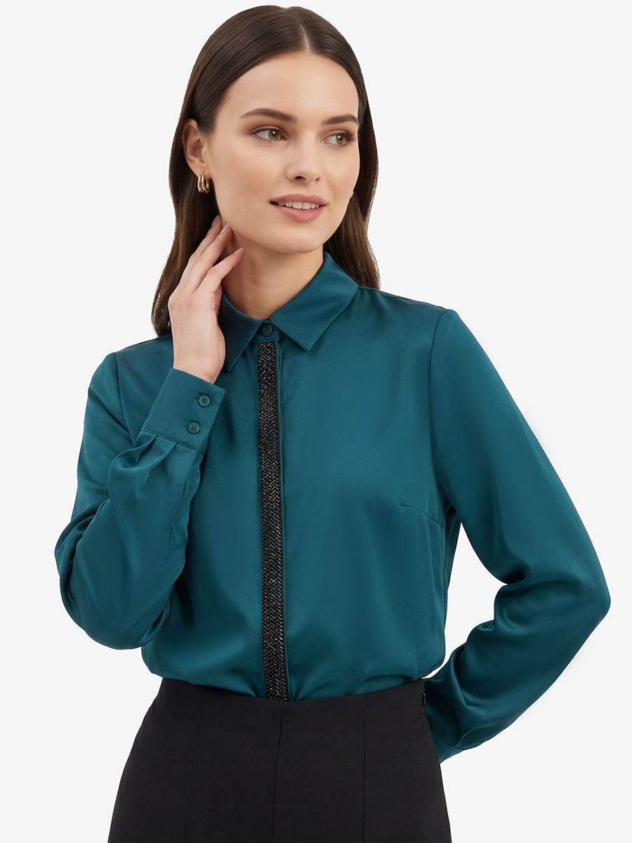 Блуза с широкой бисерной тесьмой OD-1072-2 бутылочный