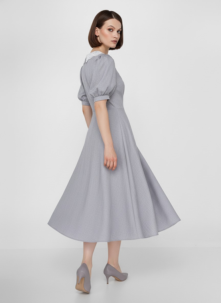 Платье с кружевным воротником  OD-888-2 св. серый