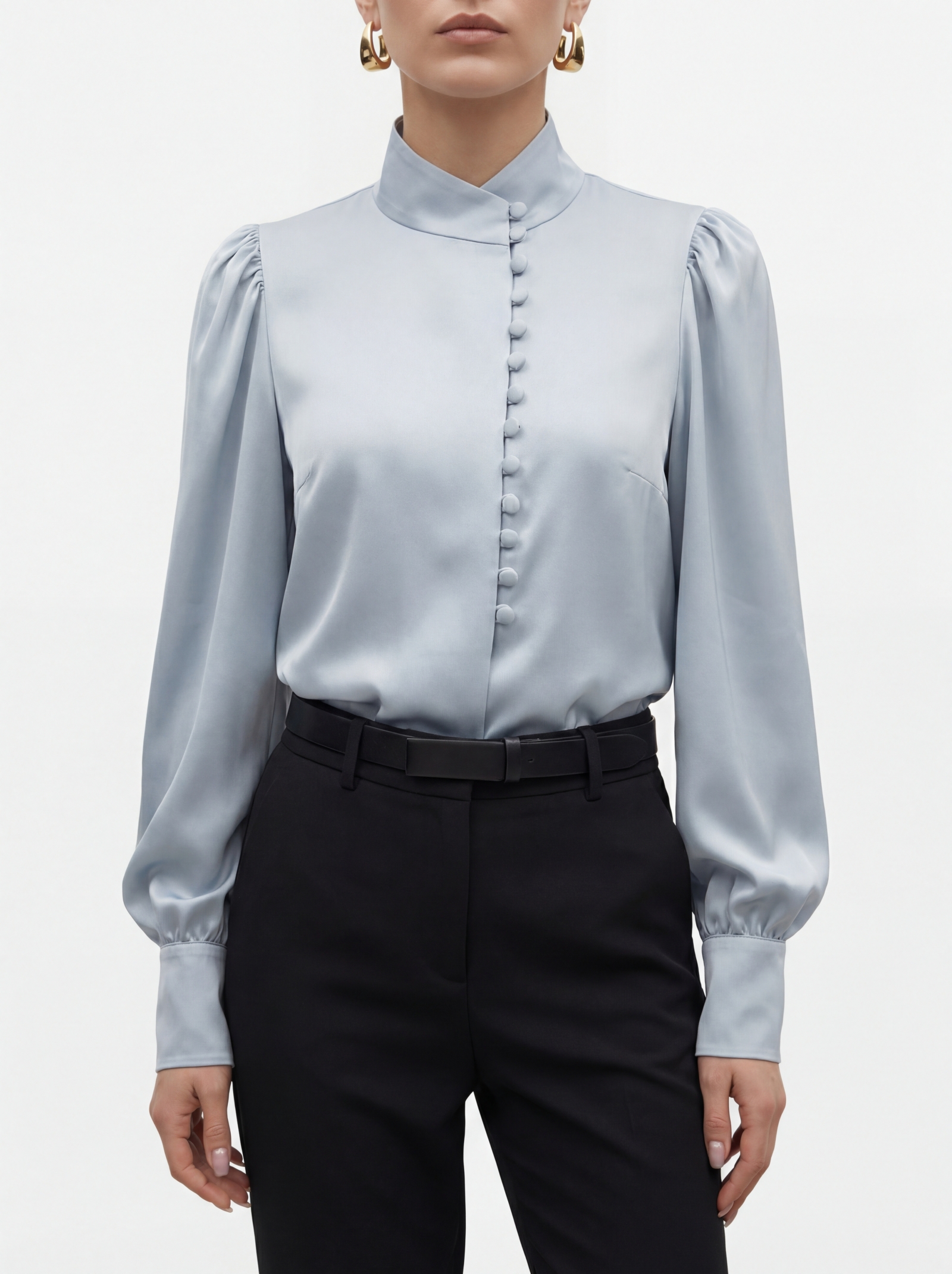 Блуза-косоворотка много пуговиц OD-550-20 серо-голубой