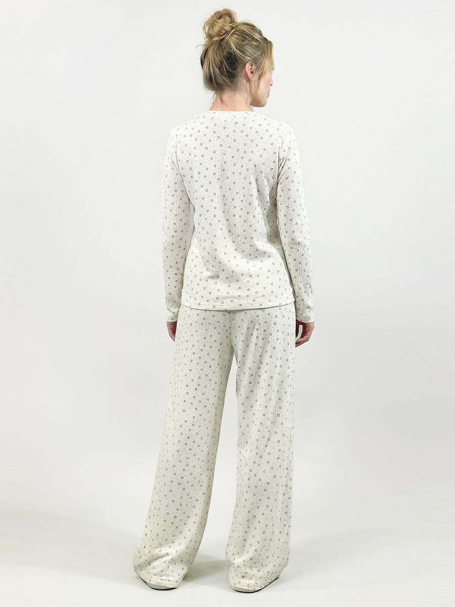 Пижама с принтом сердечки OD-1011-1 молочный