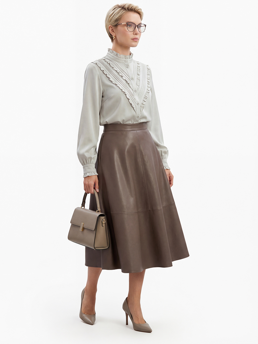 Блузка с рюшами OD-884-6 серо-коричневый