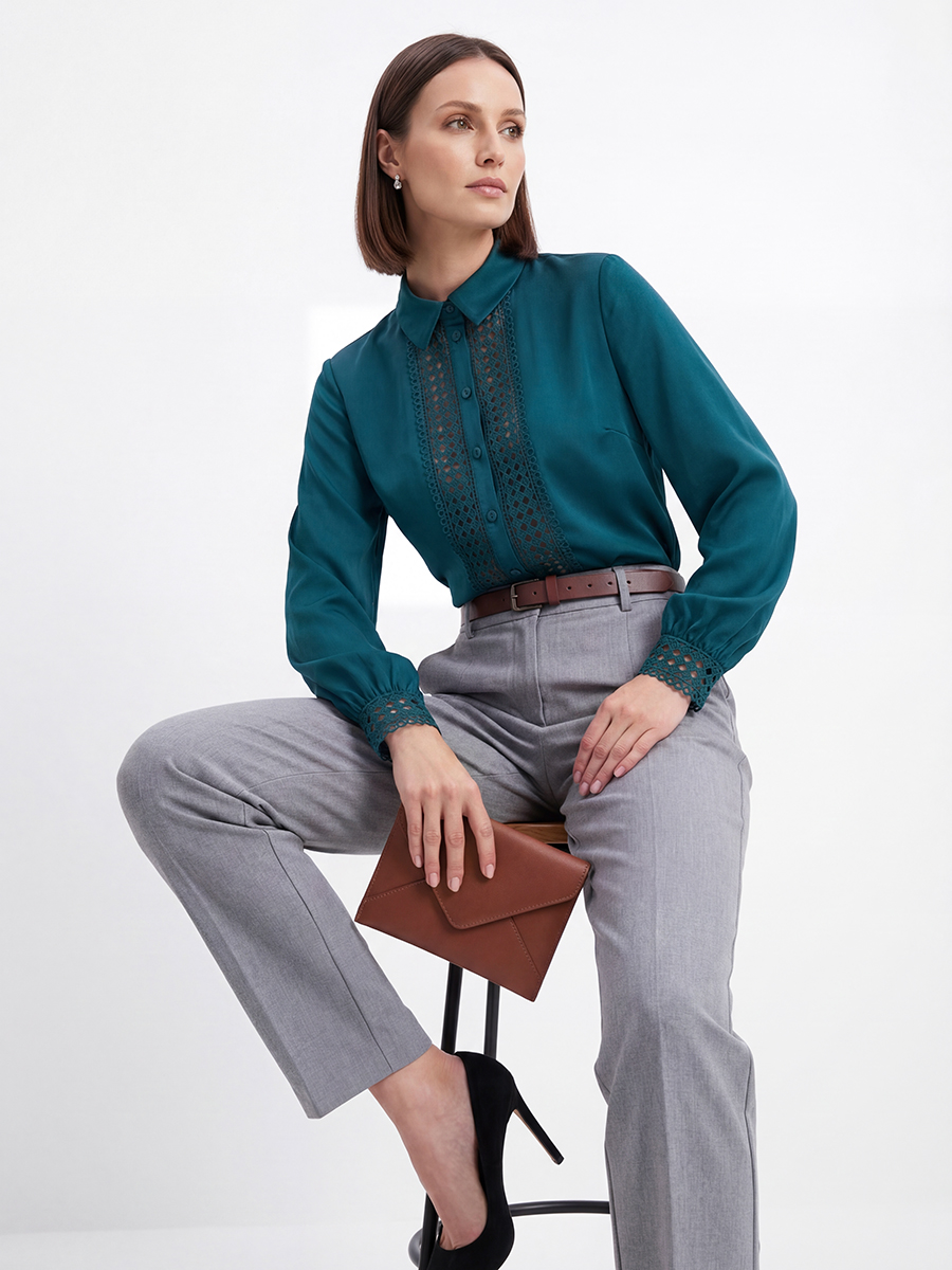 Блузка с кружевом OD-808-3 зеленый