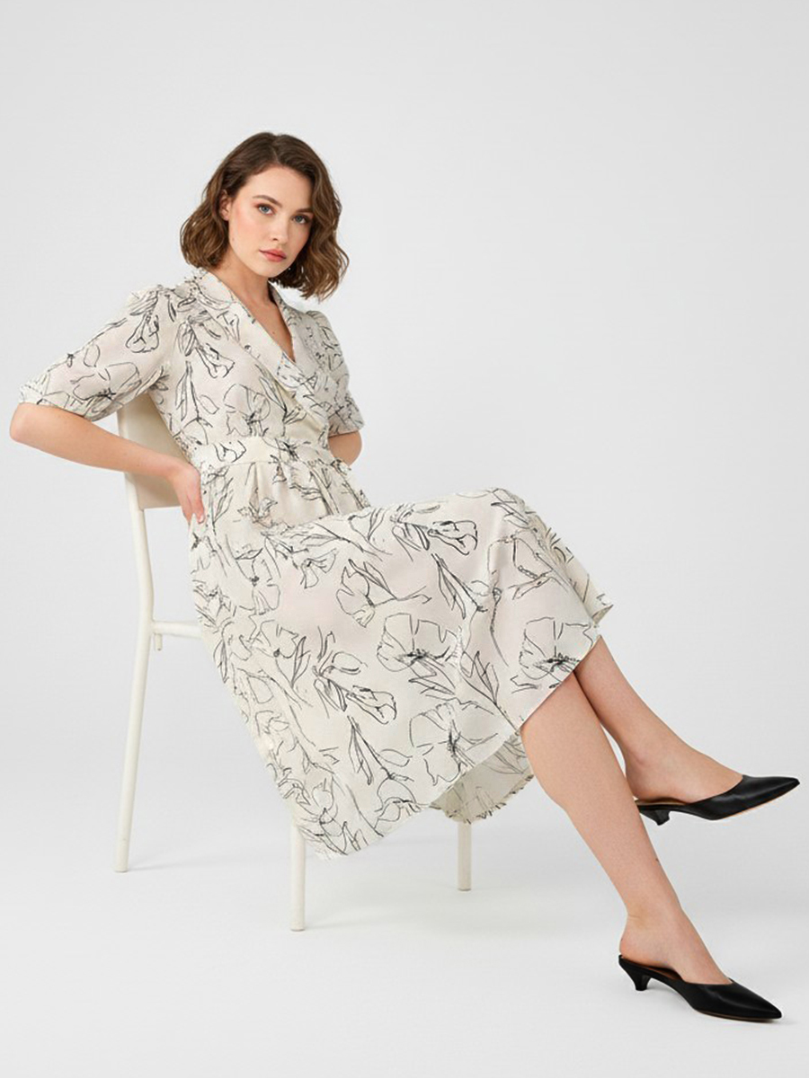 Платье с шалевым воротником OD-811-2 молочный