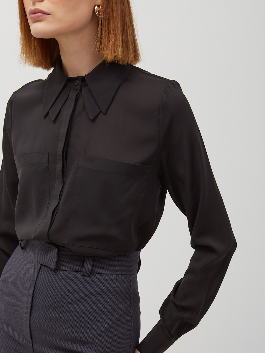 Блузка из шифона с двойным воротником OD-805-1 черный