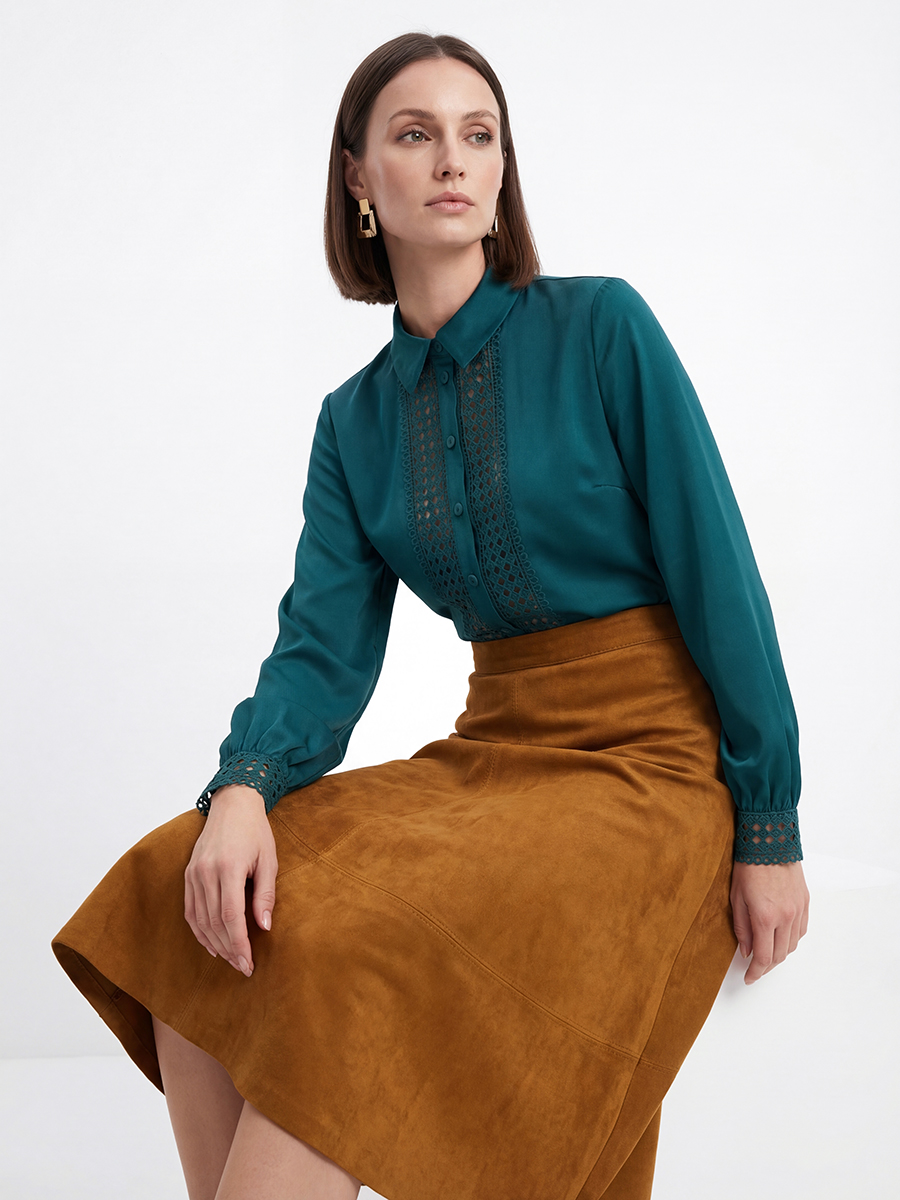 Блузка с кружевом OD-808-3 зеленый