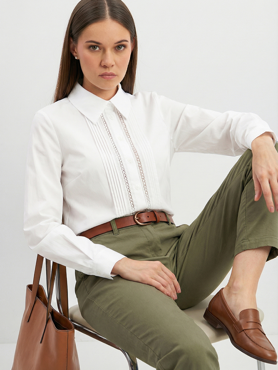 Блузка из хлопка со складками и кружевом OD-972-1 белый