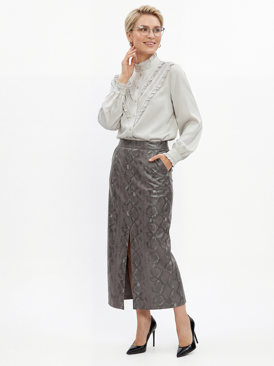 Блузка с рюшами OD-884-6 серо-коричневый