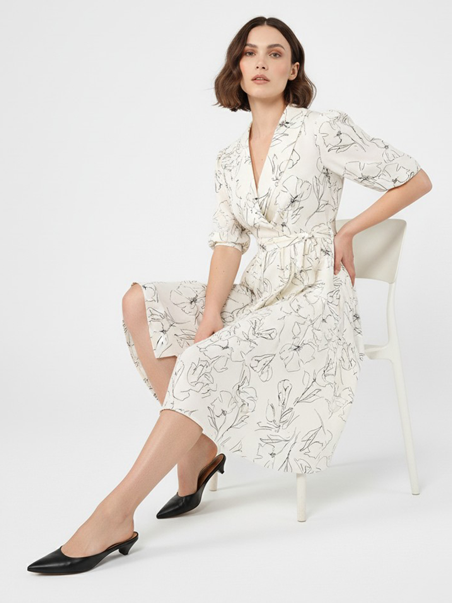 Платье с шалевым воротником OD-811-2 молочный