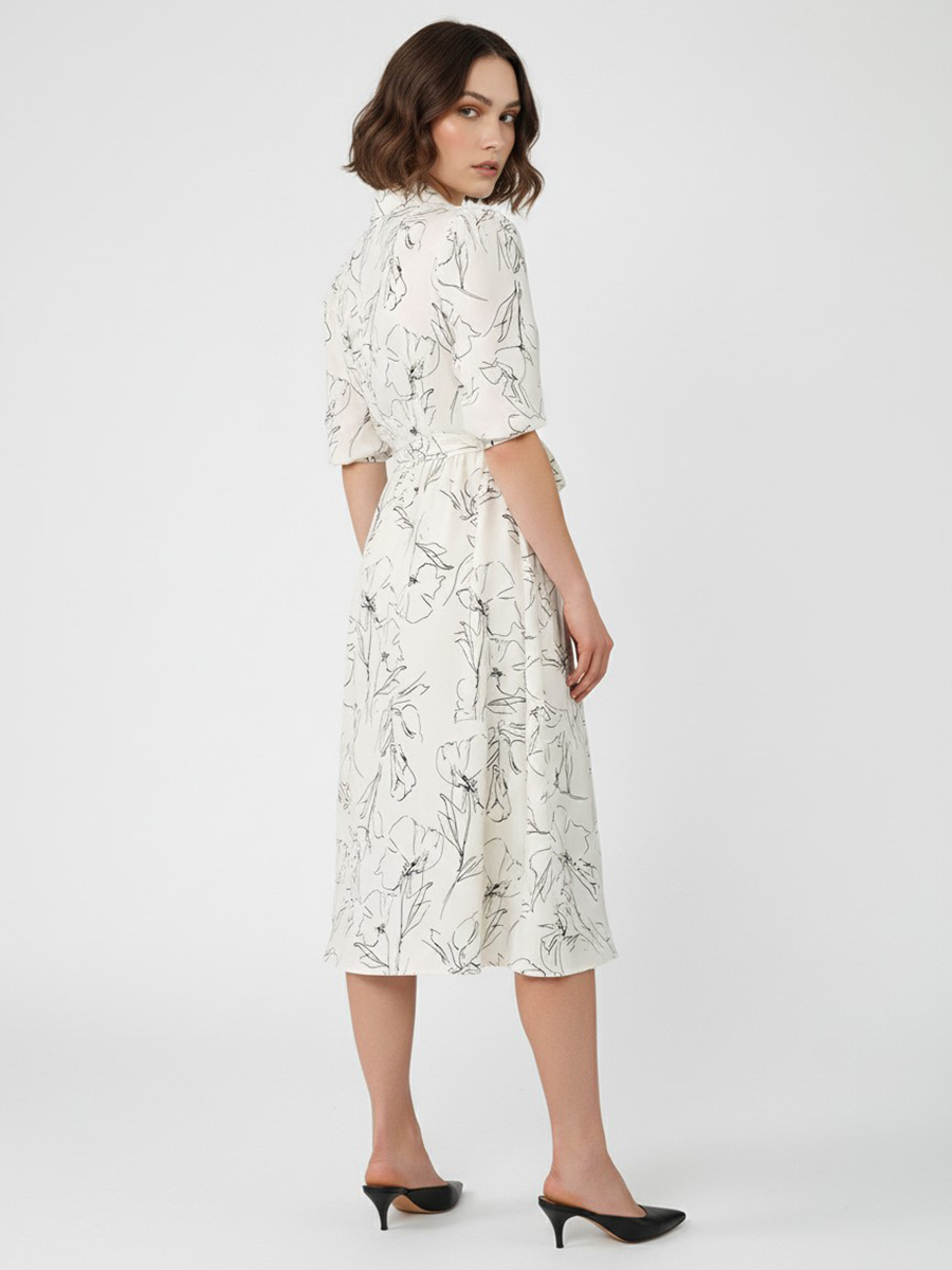 Платье с шалевым воротником OD-811-2 молочный