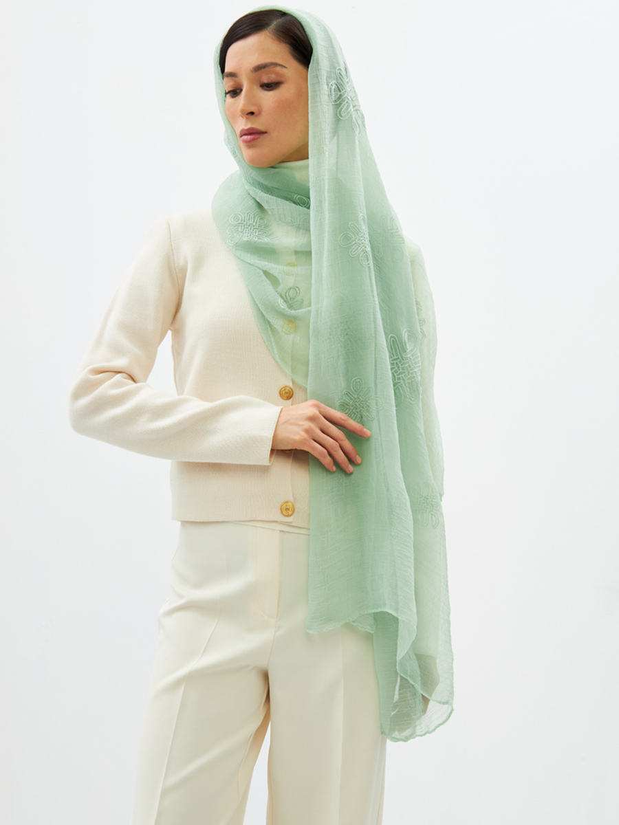 Палантин женский двусторонний с вышивкой Арт-деко