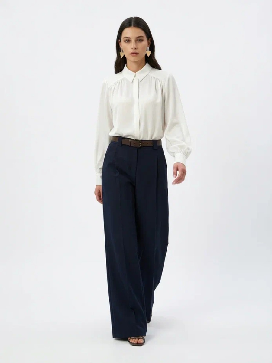 Блузка со сборкой и съемной пуговицей OD-971-1 белая