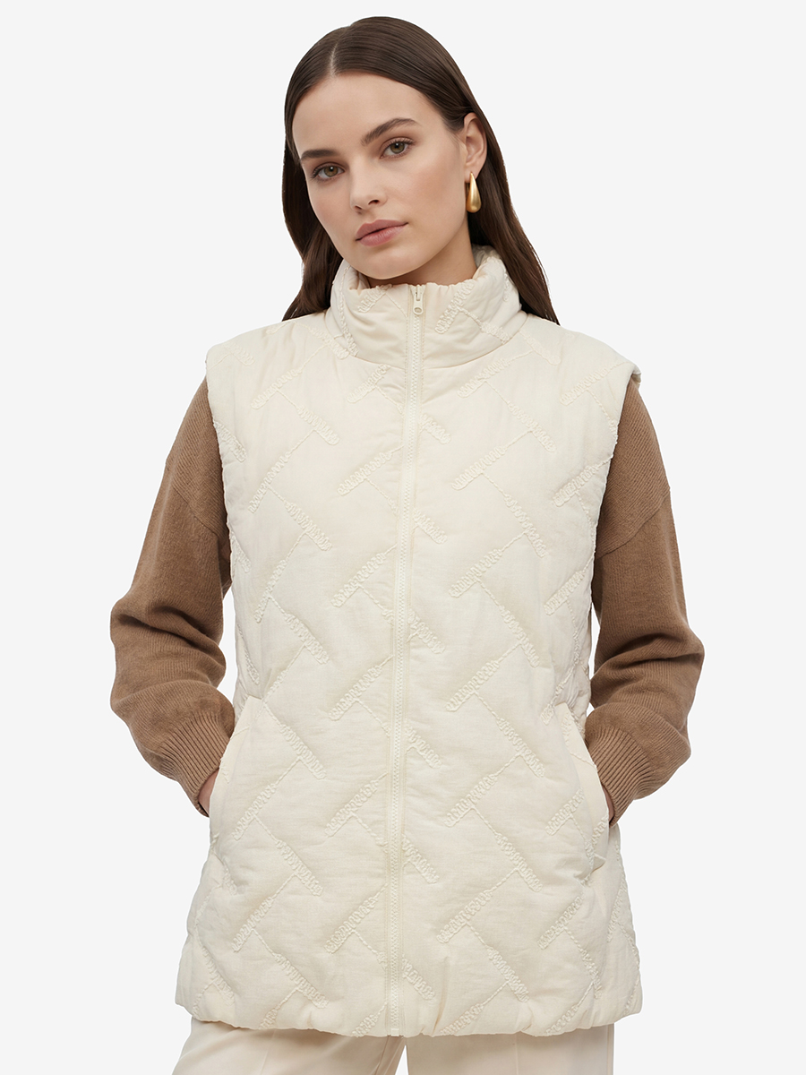 Жилет стеганый на молнии бежевый OD-1049-1