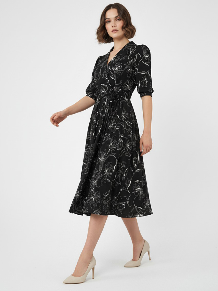 Платье с шалевым воротником OD-811-1 черный