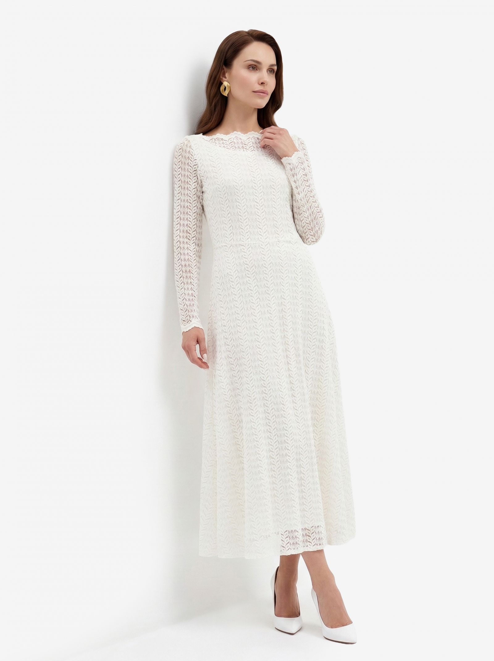 Платье из трикотажного кружева OD-904-4 белое