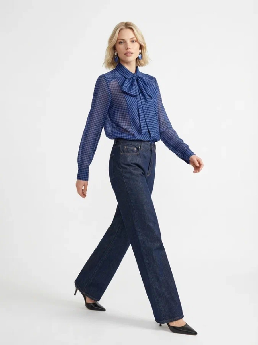 Блузка из органзы в клетку OD-984-1 фиолетовый с черным