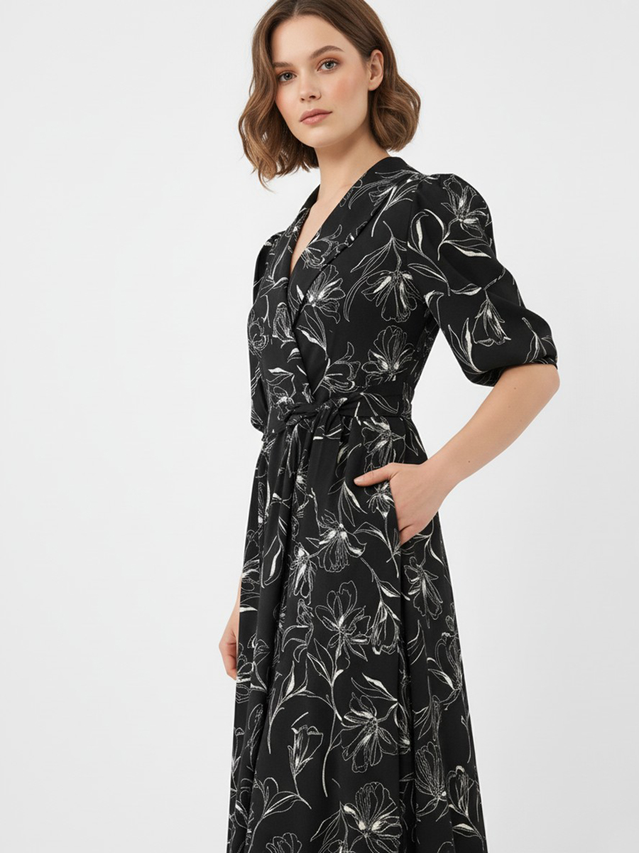 Платье с шалевым воротником OD-811-1 черный