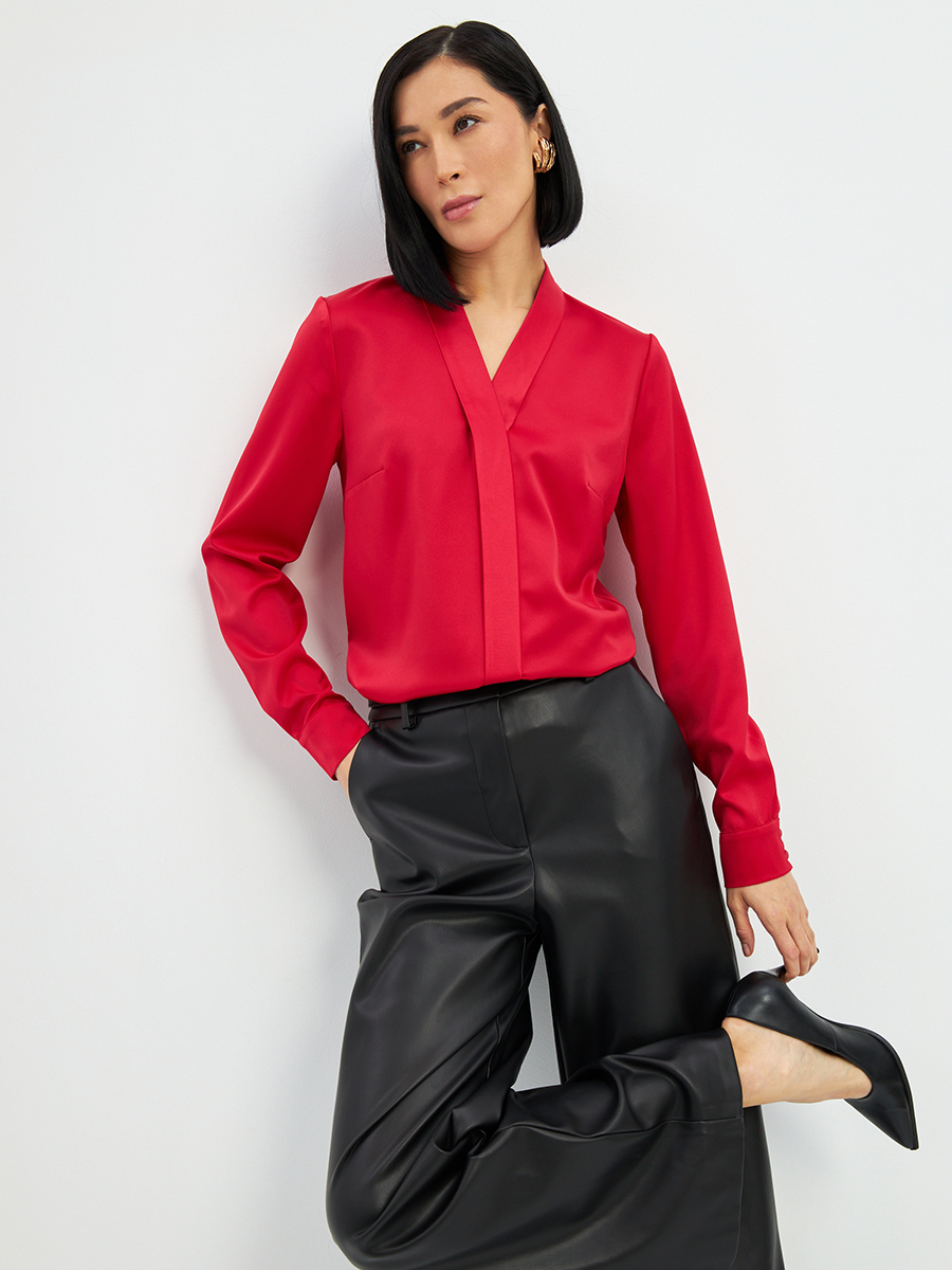 Блузка из сатина с V вырезом OD-8071-4 красный