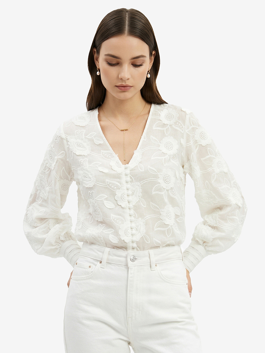 Блуза с объемной вышивкой OD-987-1 белая