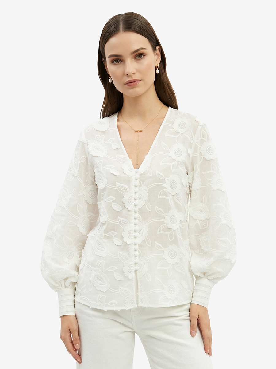 Блуза с объемной вышивкой OD-987-1 белая