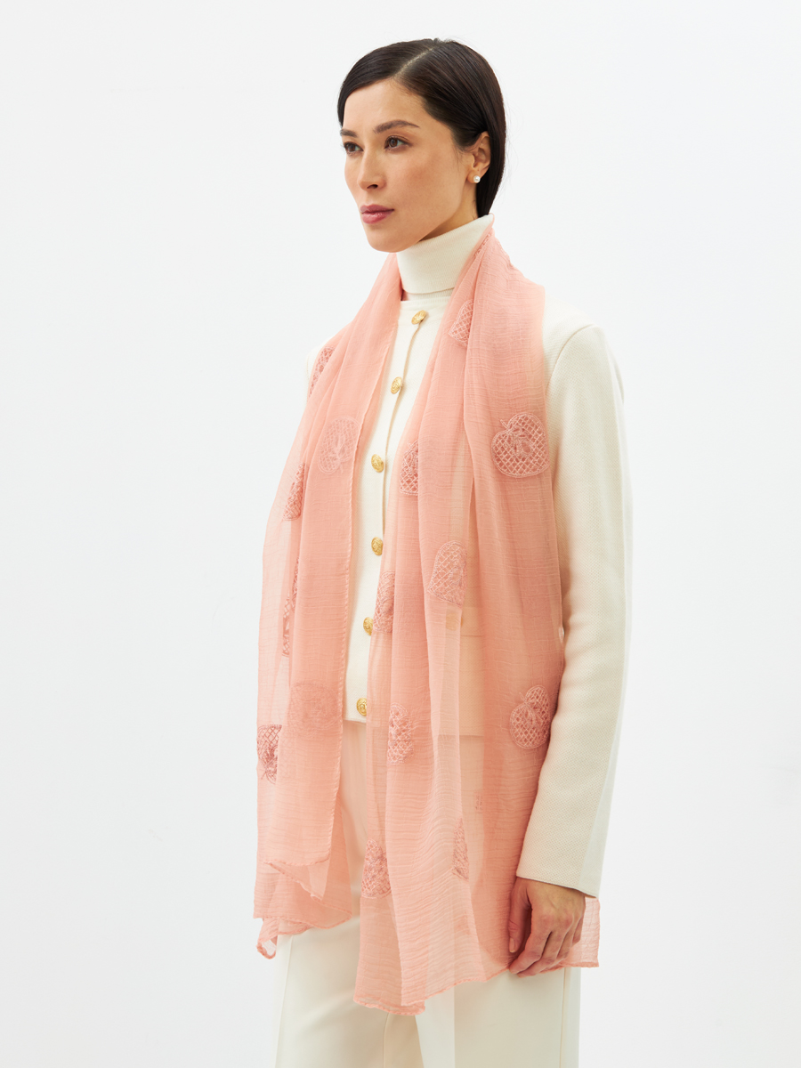 Палантин двусторонний из жатого шифона с арт-деко вышивкой