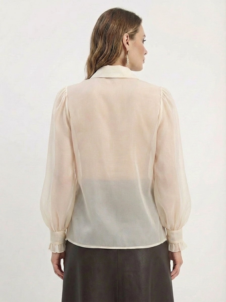 Блузка из органзы со сборкой OD-928-1 молочный
