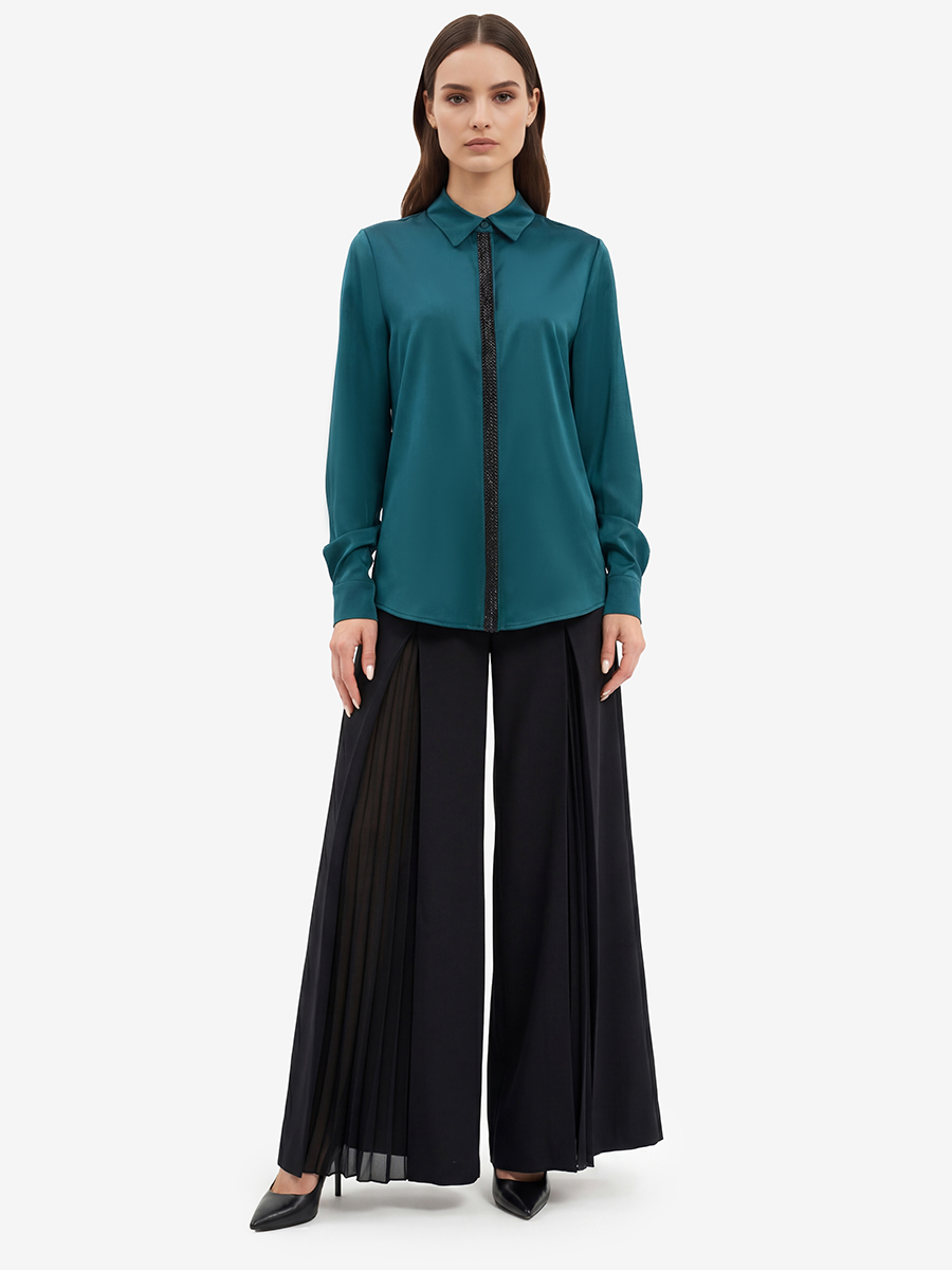 Блуза с широкой бисерной тесьмой OD-1072-2 бутылочный