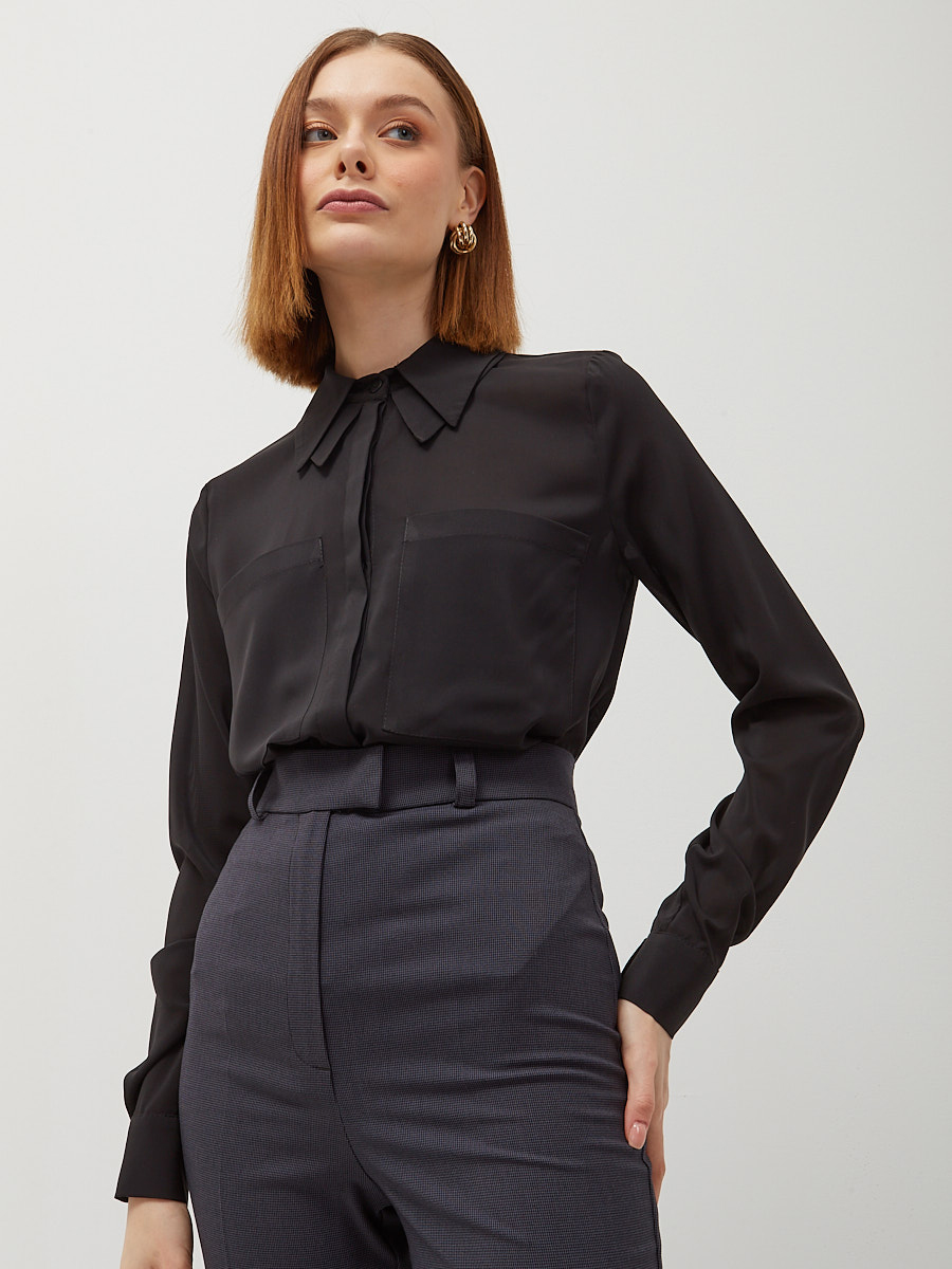 Блузка из шифона с двойным воротником OD-805-1 черный