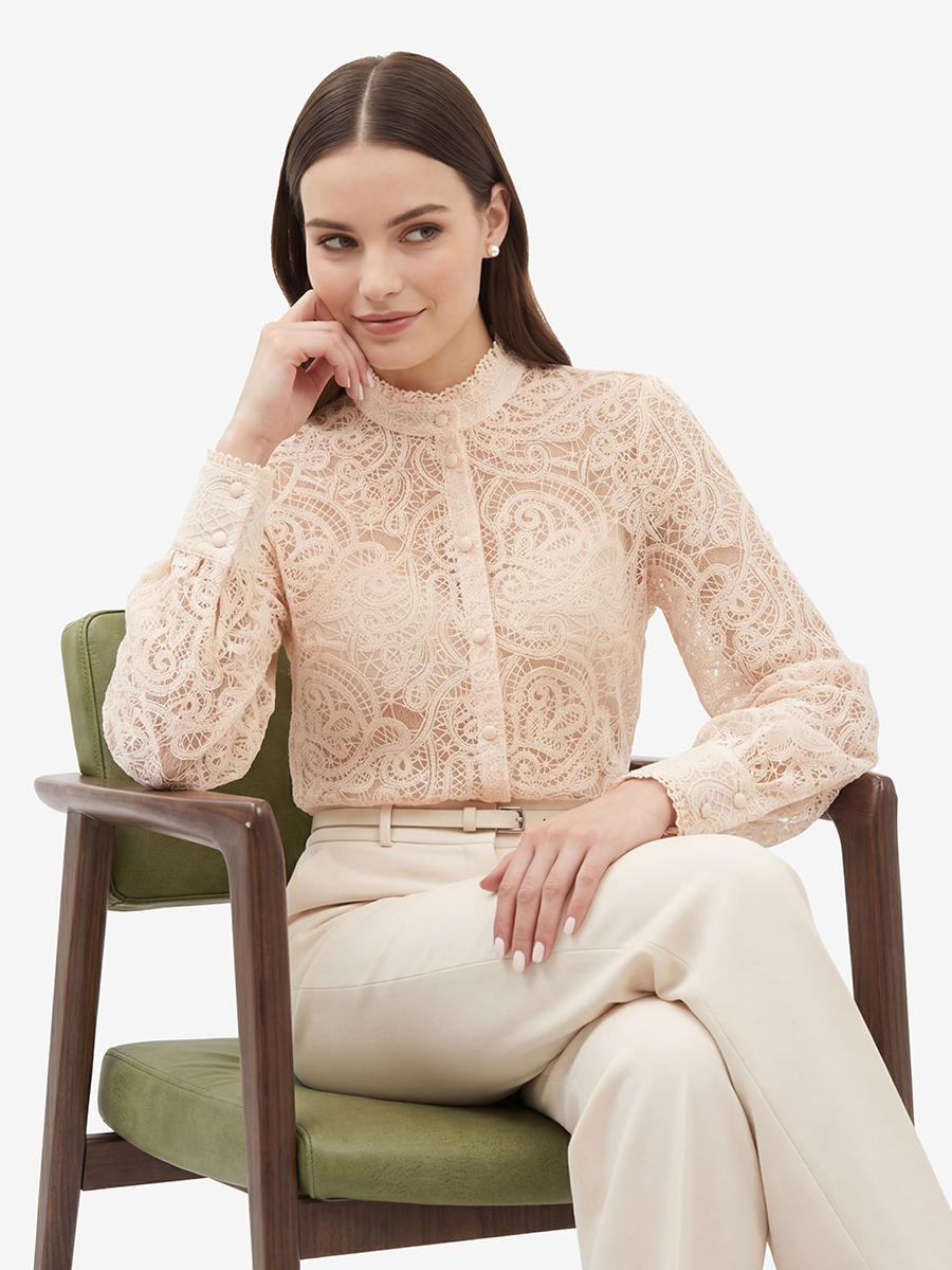 Блузка из кружевной ткани OD-977-3 лосось