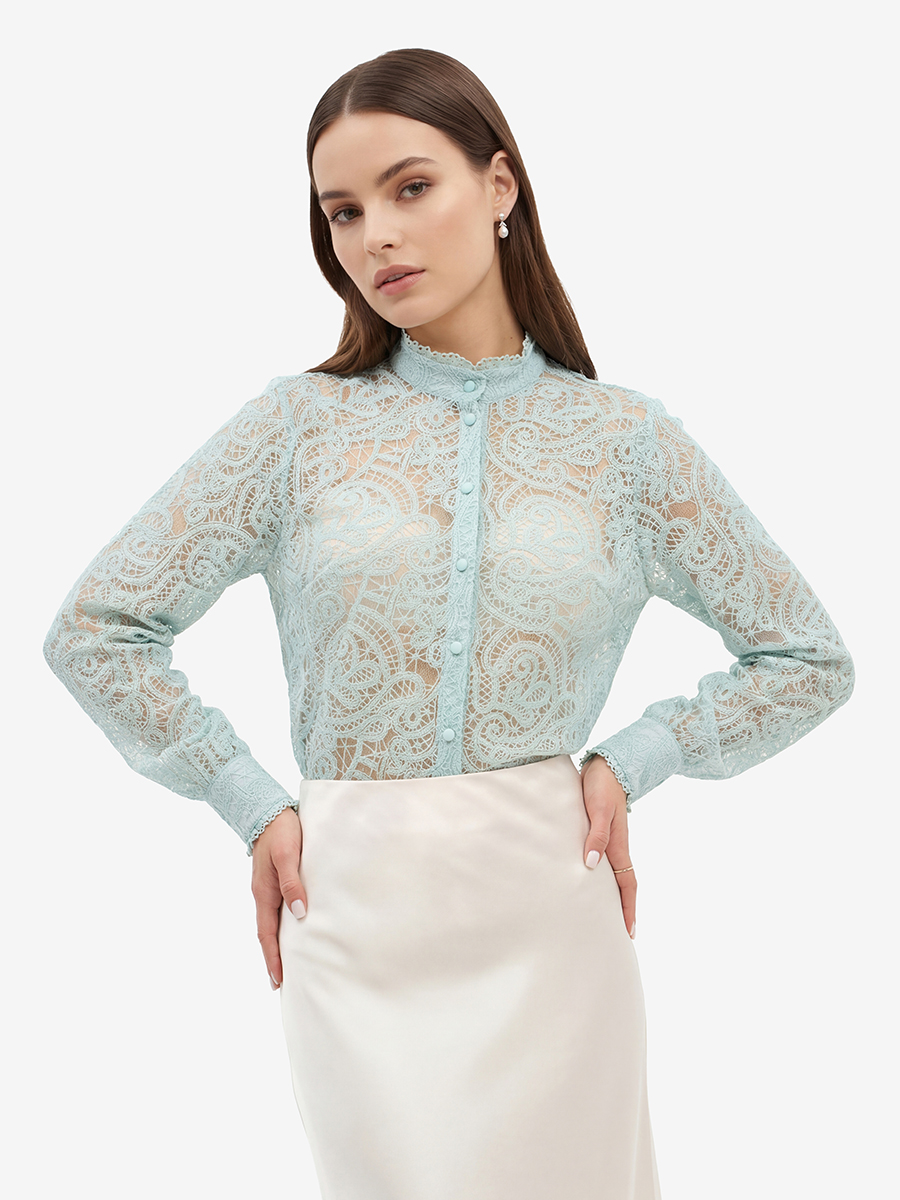 Блузка из кружевной ткани OD-977-4 бирюзовый