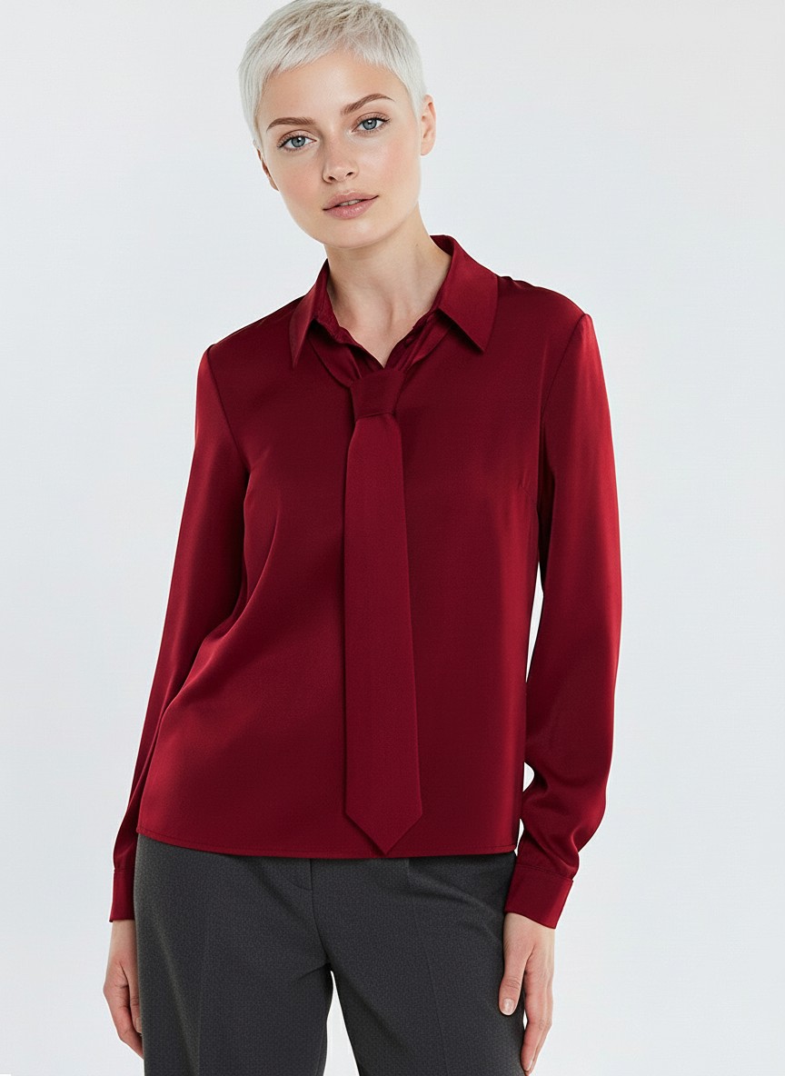 Блузка с галстуком  OD-881-6 бордовый