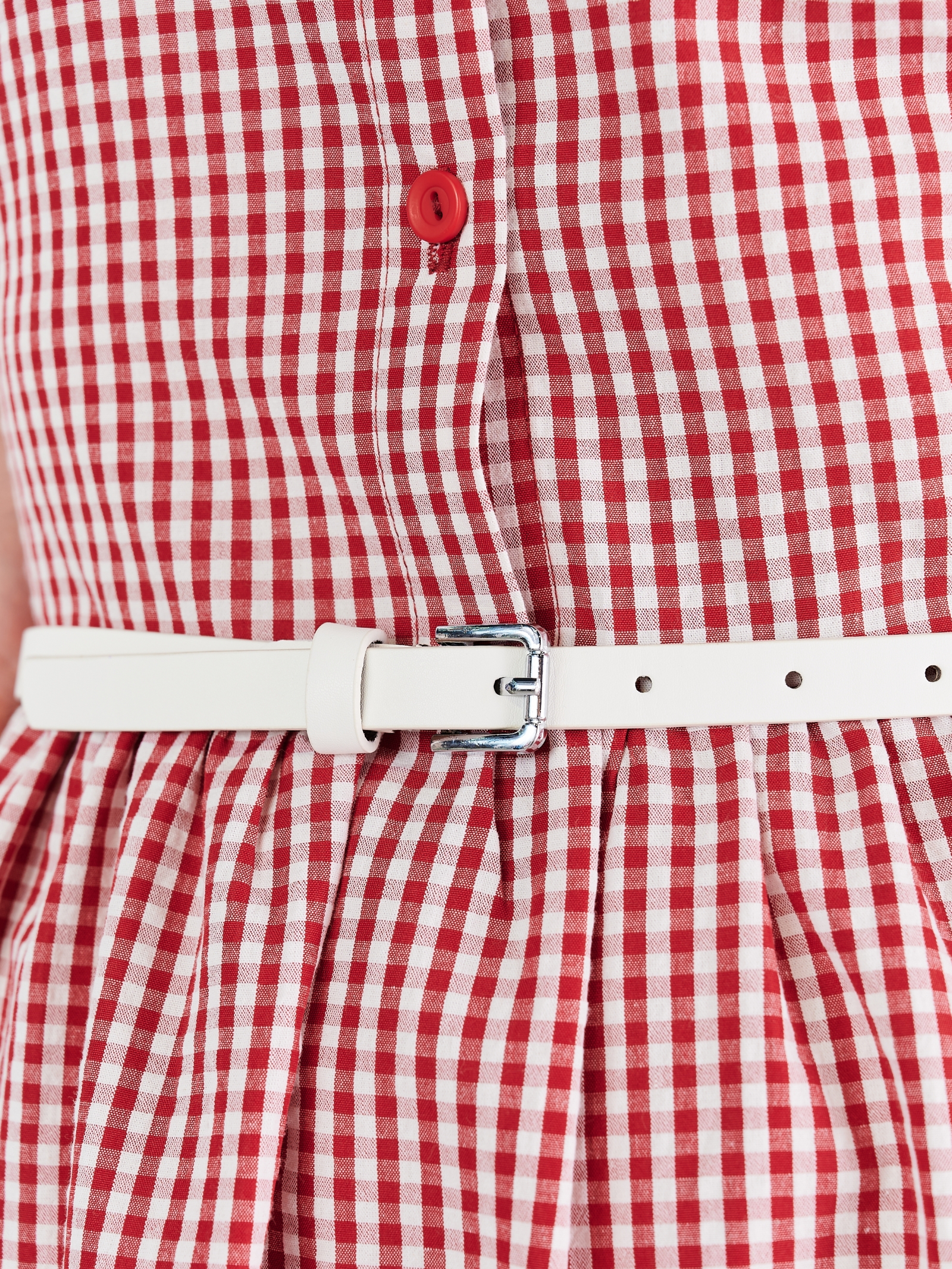Платье хлопок OD-790-5 клетка мелкая красно/белая