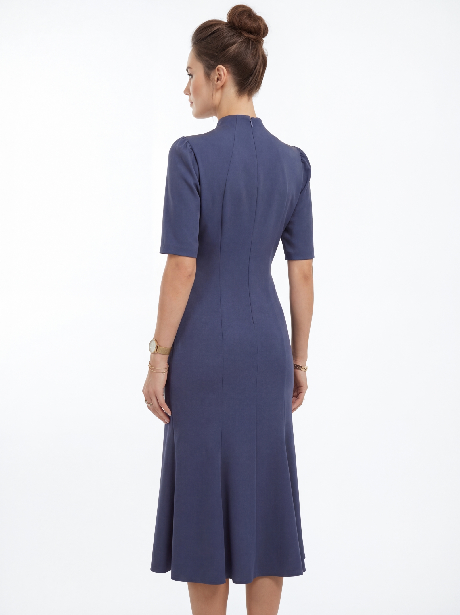 Платье воротник-капля OD-761-4 синий джинс