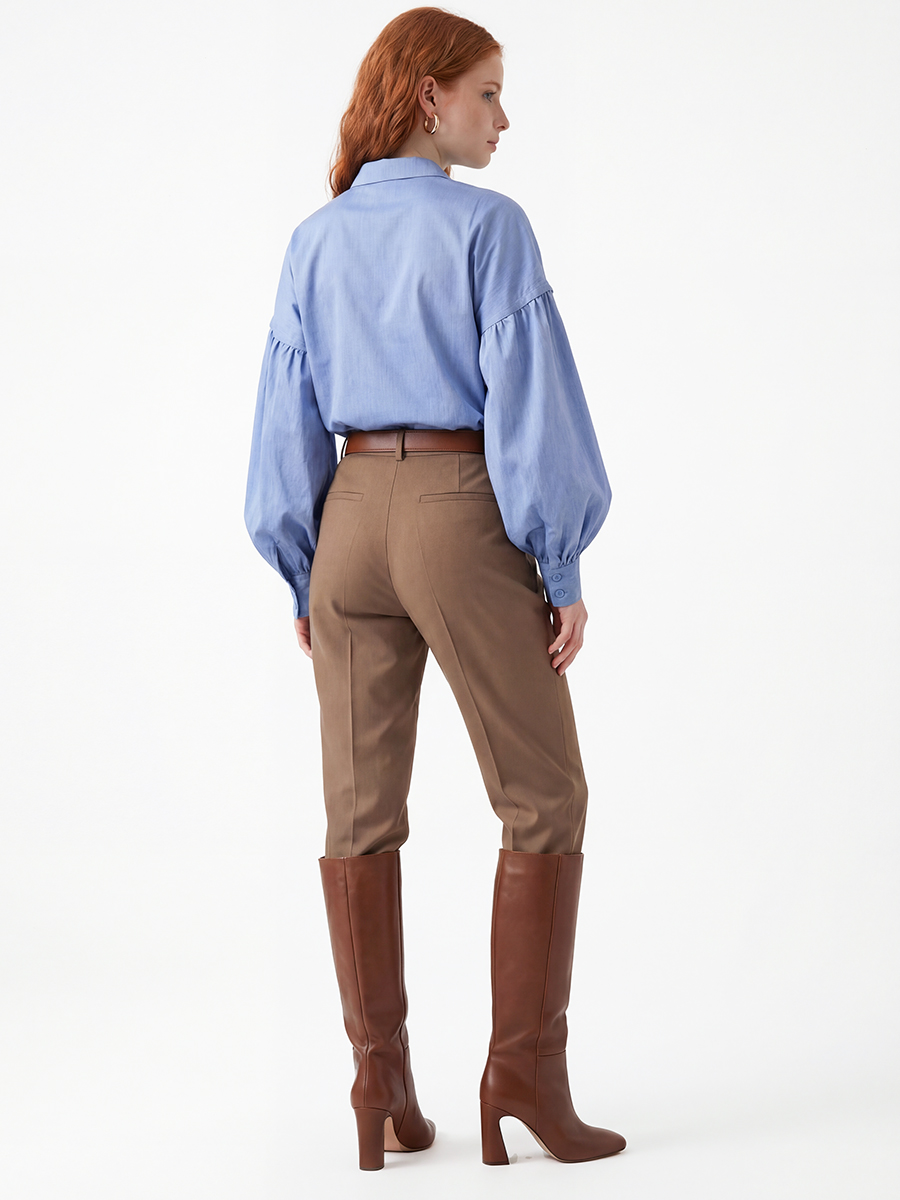 Рубашка с пышным рукавом OD-879-3 голубой джинс