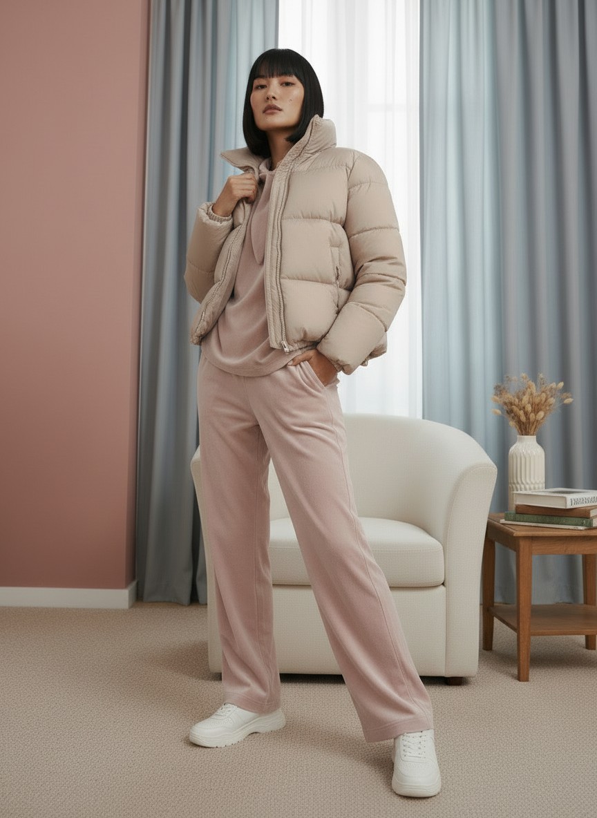 Костюм из велюра со съемным капюшоном и резинкой в комплекте OD-1009-1 розовый
