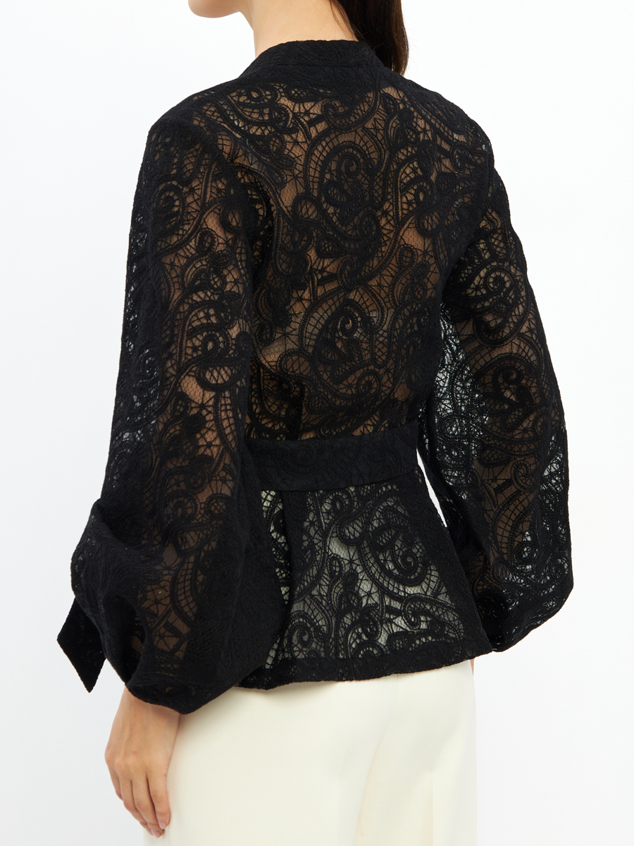 Блузка из кружева с баской и поясом OD-1033-2 черный