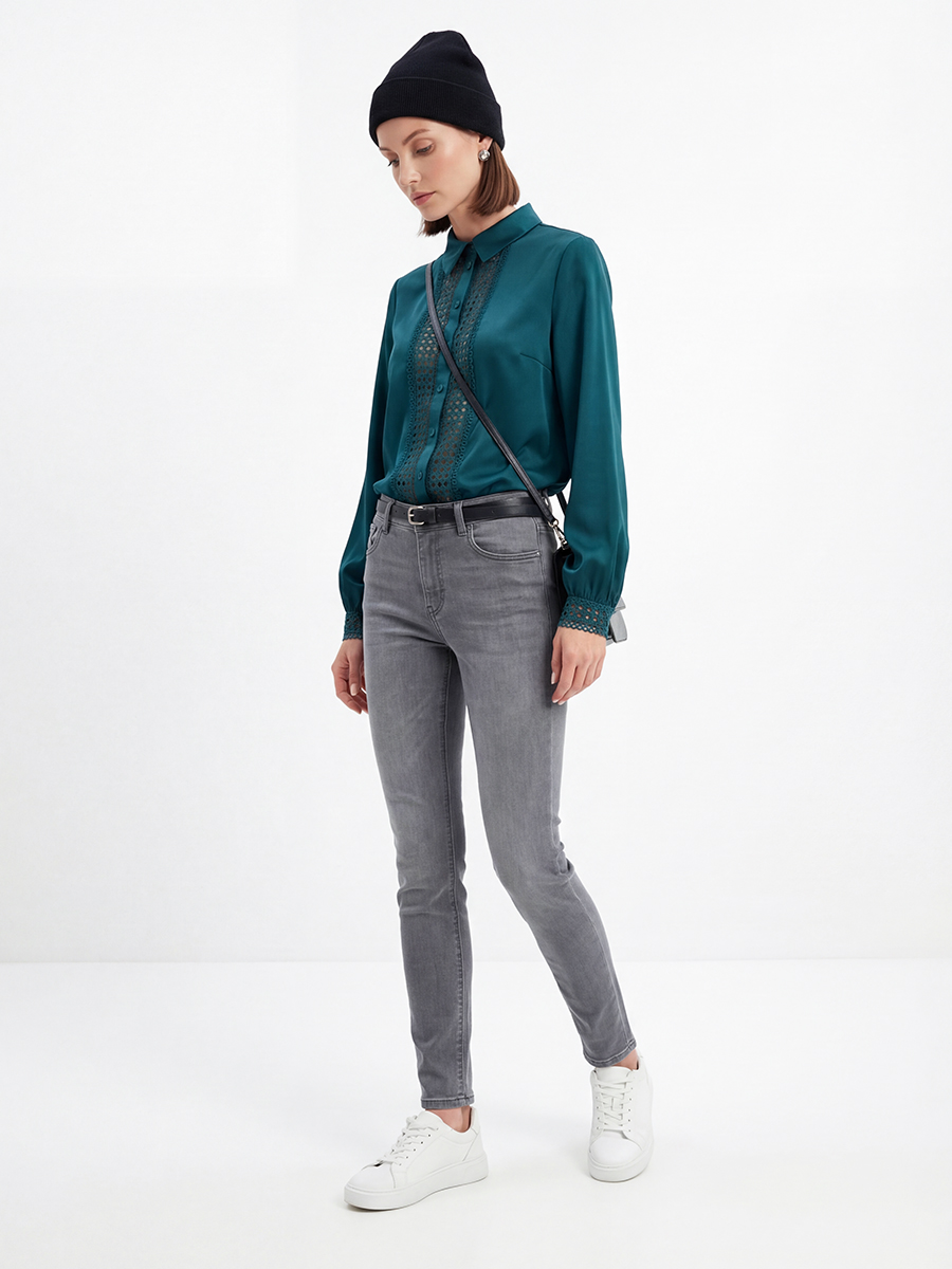 Блузка с кружевом OD-808-3 зеленый