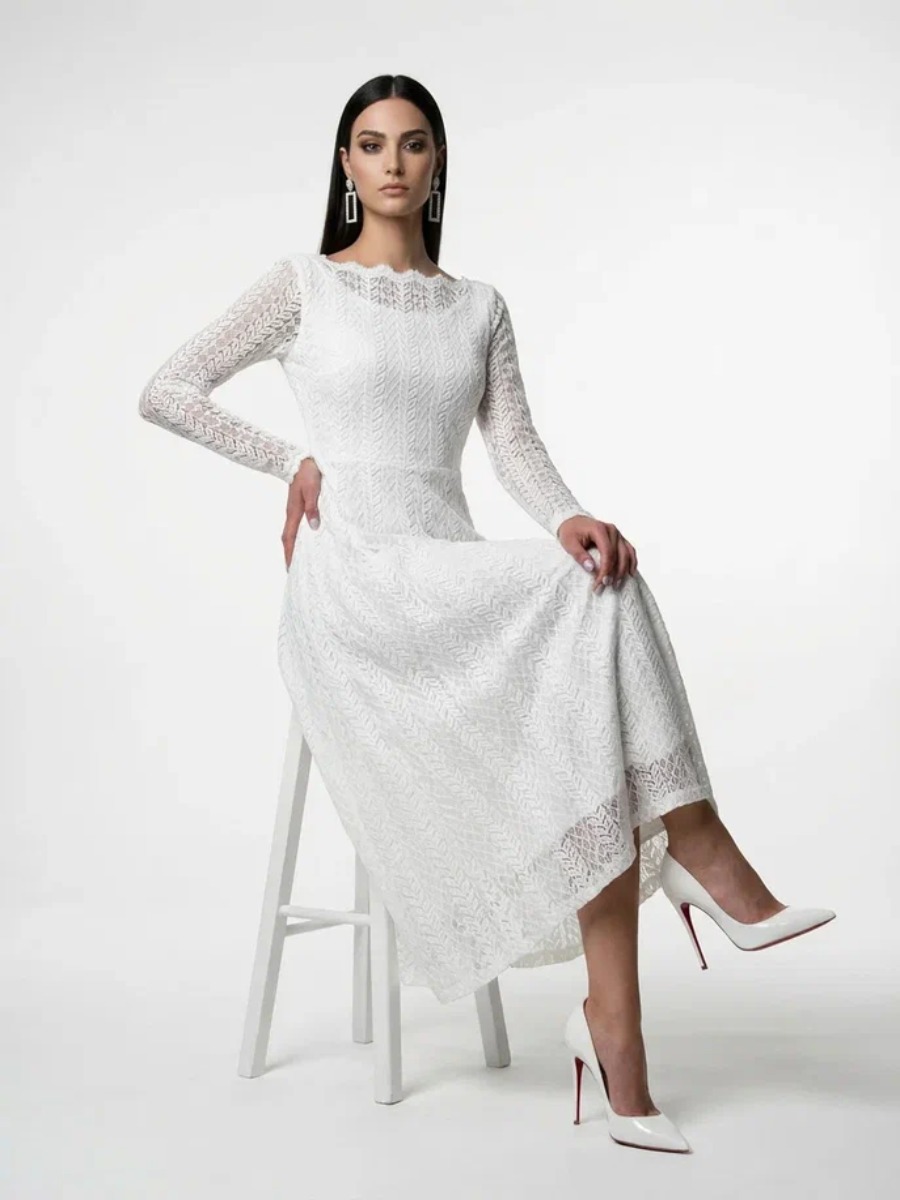 Платье из трикотажного кружева OD-904-4 белое