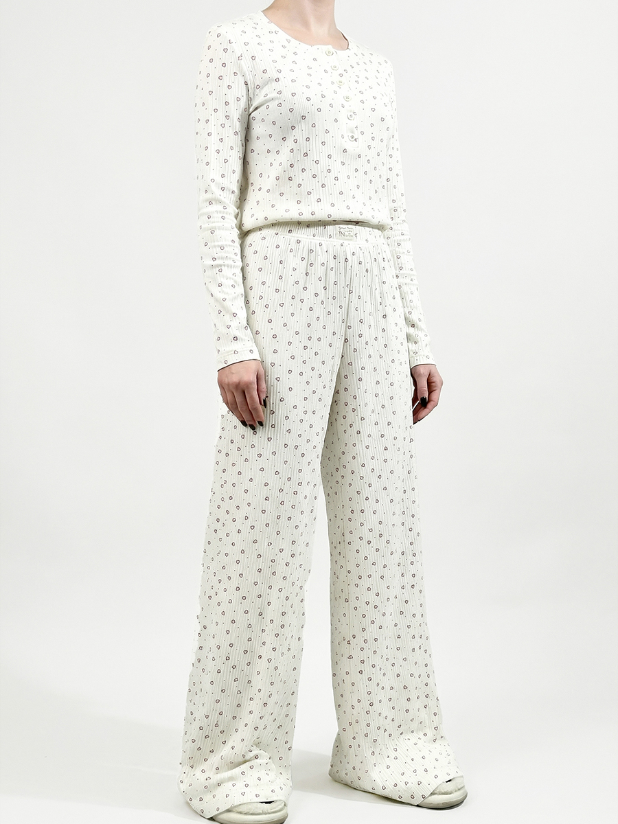 Пижама с принтом сердечки OD-1011-1 молочный