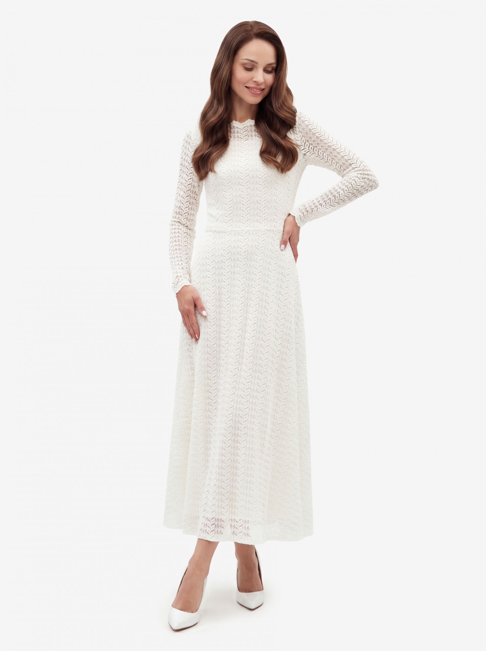 Платье из трикотажного кружева OD-904-4 белое