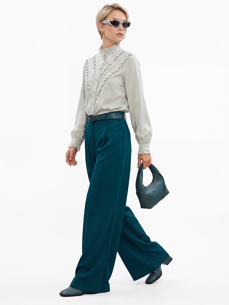 Блузка с рюшами OD-884-6 серо-коричневый