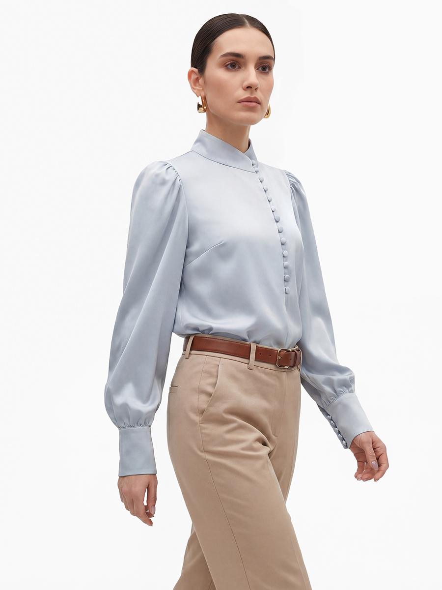 Блуза-косоворотка много пуговиц OD-550-20 серо-голубой